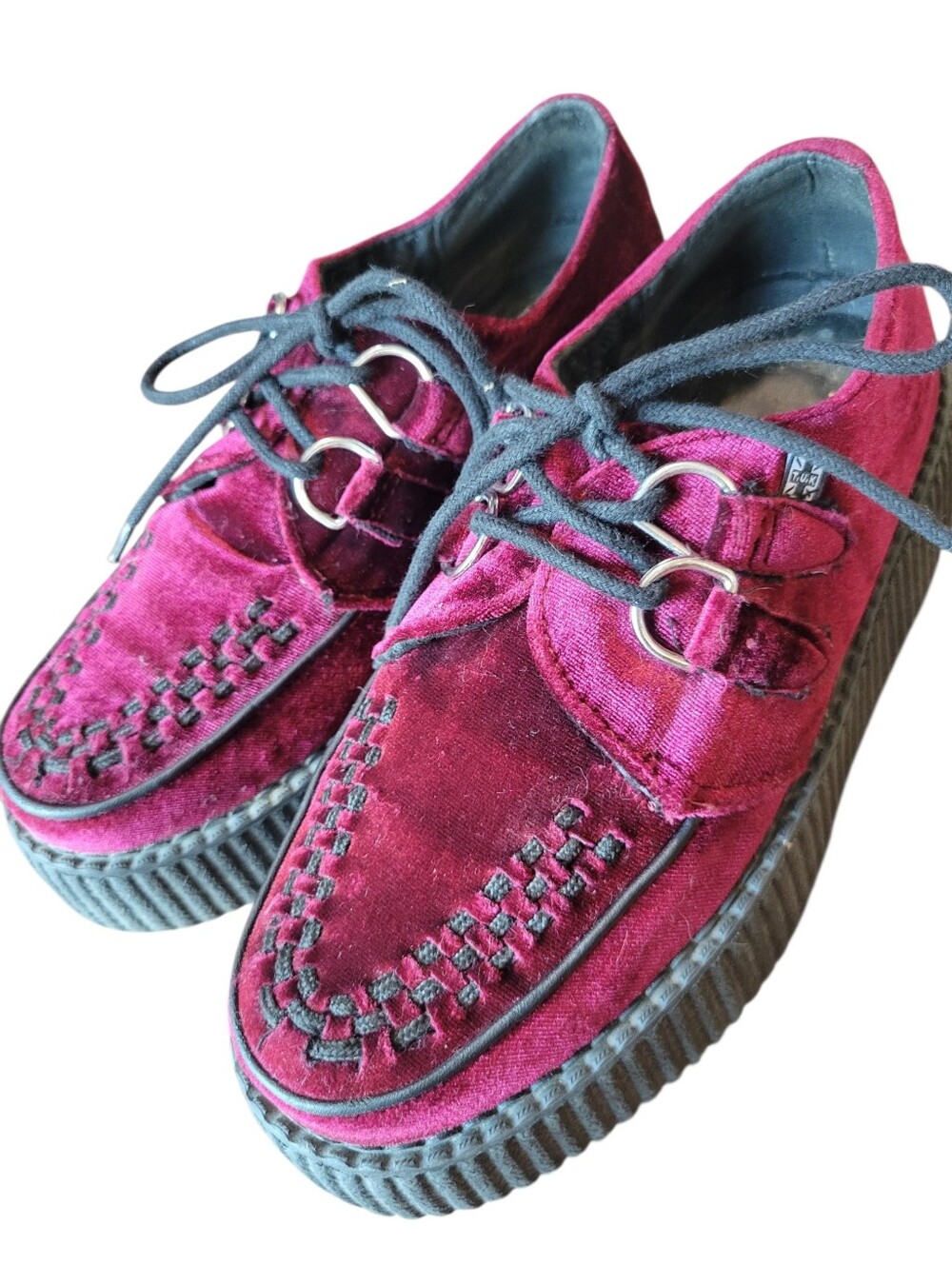 T.U.K Viva High Creeper Burgundy Velvet Shoes - Picture 4 of 11
